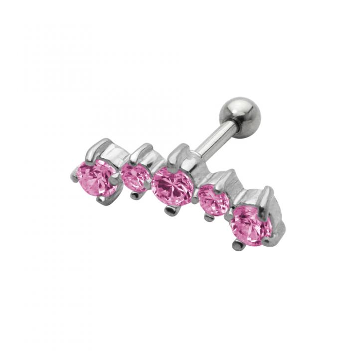 Helix Tragus Piercing Bogen 5 eingefasste Kristalle rosa RosaBarbell Ohr Schmuck