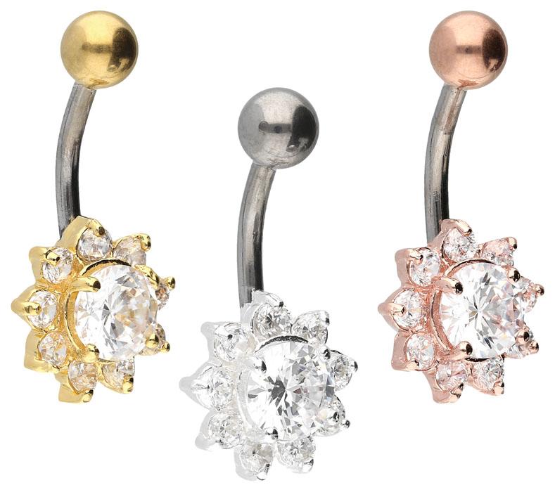 Bauchnabelpiercing Titan 925er Silber-Motiv Blume silberfarbig goldfarbig roségoldfarbig