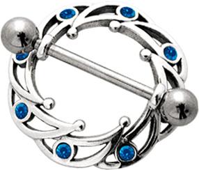 Brustwarzenpiercing Kristallkranz blau Schild mit Barbell Nipple