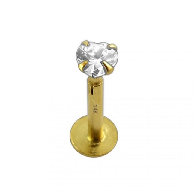 Piercing Labret Stecker 14karat Echtgold Kristall Herz