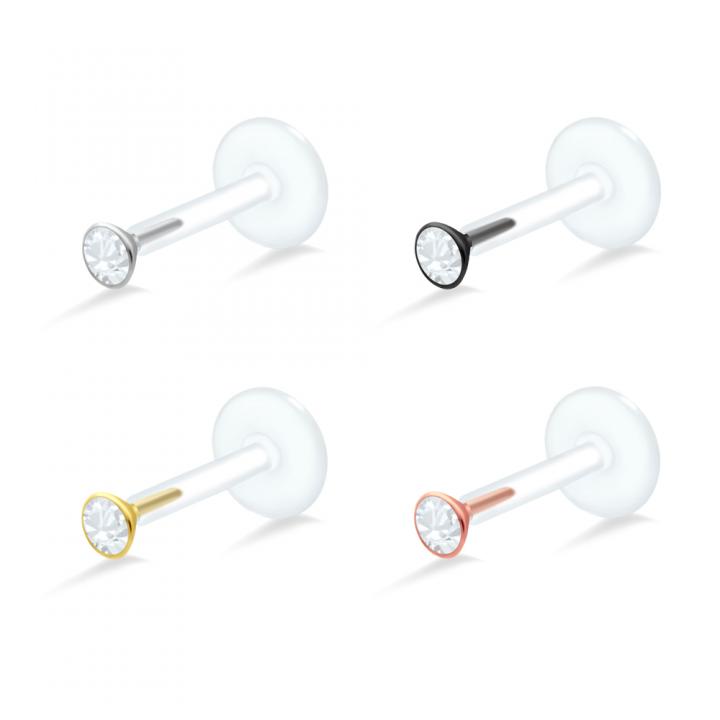 PTFE Tragus Labret 2.5mm-Kristall silber schwarz goldfarbig roségoldfarbig