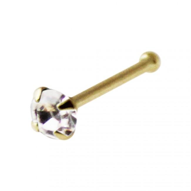 14karat Echtgold Nasenstecker Pin Nasenpiercing Gelbgold 2mm-Kristall rund