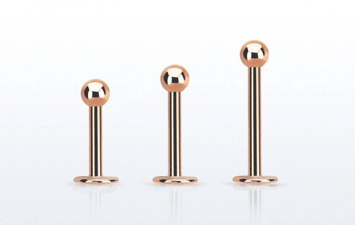 Labret Stecker roségoldfarbig mit Kugel   1.2mm/1.6mm Stabstärke