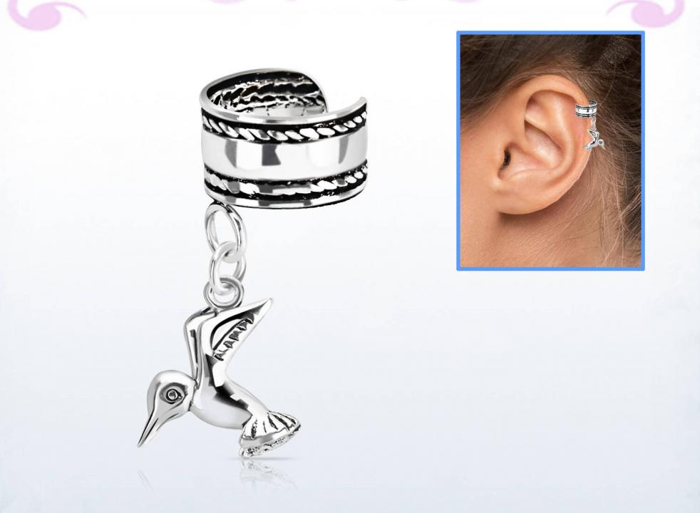 Ohrklemme Ear Cuff aus Silber mit Anhänger Vogel