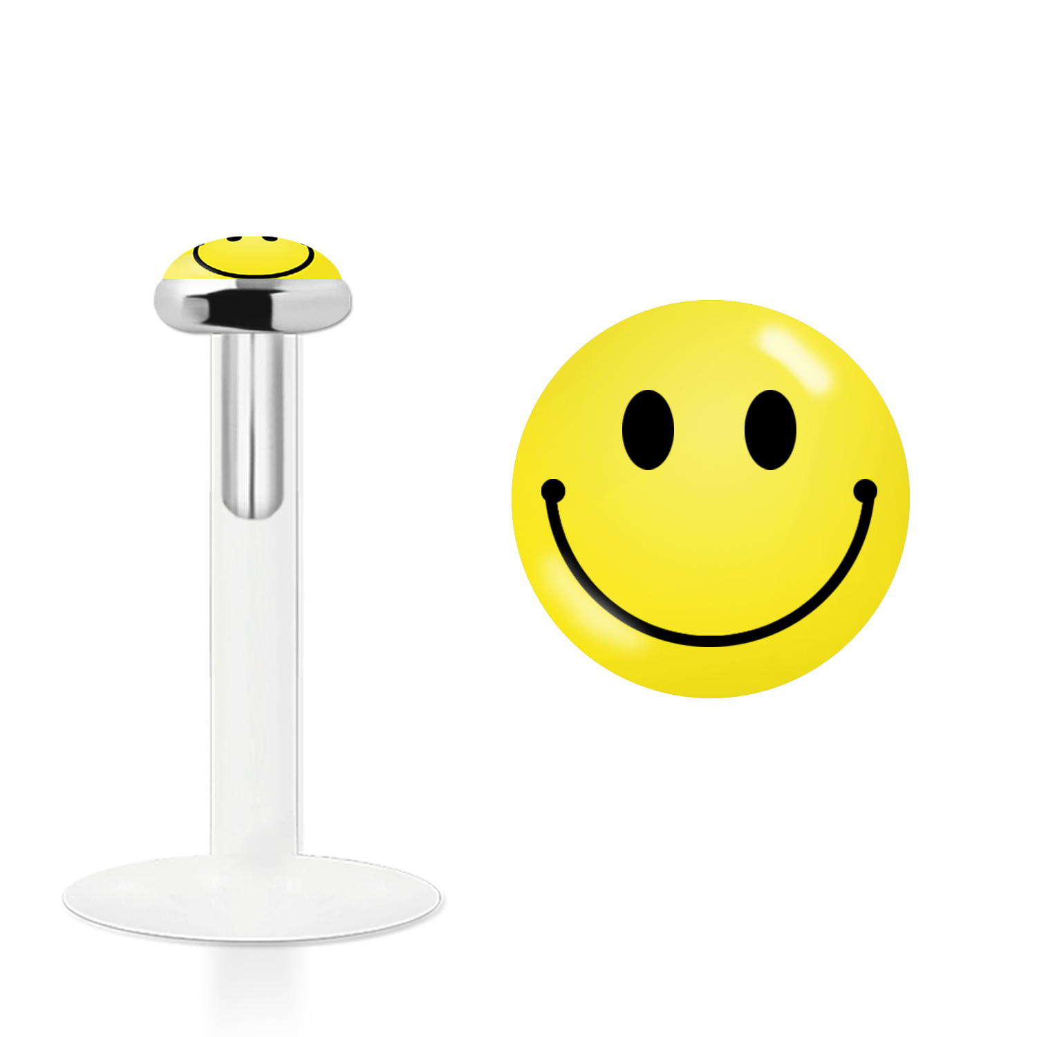 Labret Stecker Bioflex mit Steckaufsatz aus Silber und Logo-Motiv Smiley