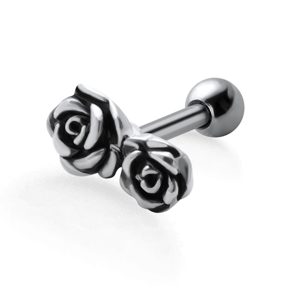 Helix Tragus Piercing zwei Rosen silberfarbig goldfarbig roségoldfarbig