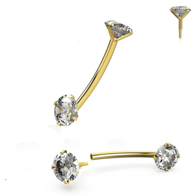 Piercing Augenbrauenpiercing 14karat Echtgold 3mm-Kristalle mit Geschenkbox