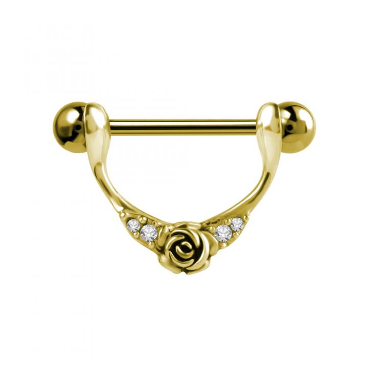 Brustwarzenpiercing Kristall Schild mit Barbell Nipple Piercing silberfarbig schwarz goldfarbig rosé