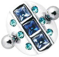 Bauchnabelpiercing Schild Kristallsteine Quadrat und Rund blau