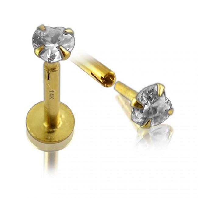 Piercing Labret Stecker 14karat Echtgold Kristall Herz