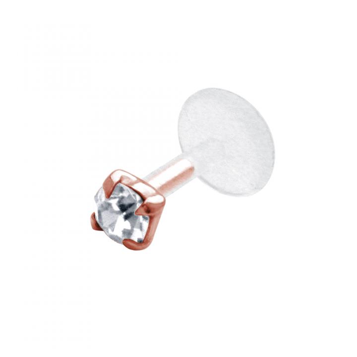 PTFE Tragus Labret mit Kristall silber schwarz goldfarbig roségoldfarbig