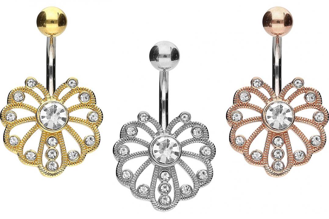 Bauchnabelpiercing Titan 925er Silber-Motiv Kristalldesign silberfarbig goldfarbig roségoldfarbig