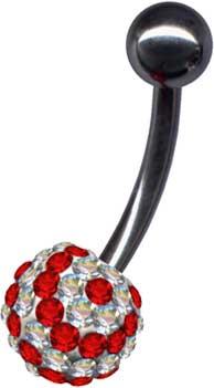 14171 Bauchnabelpiercing Multi Kristall Kreise Rot-Weiss Stahl Banane