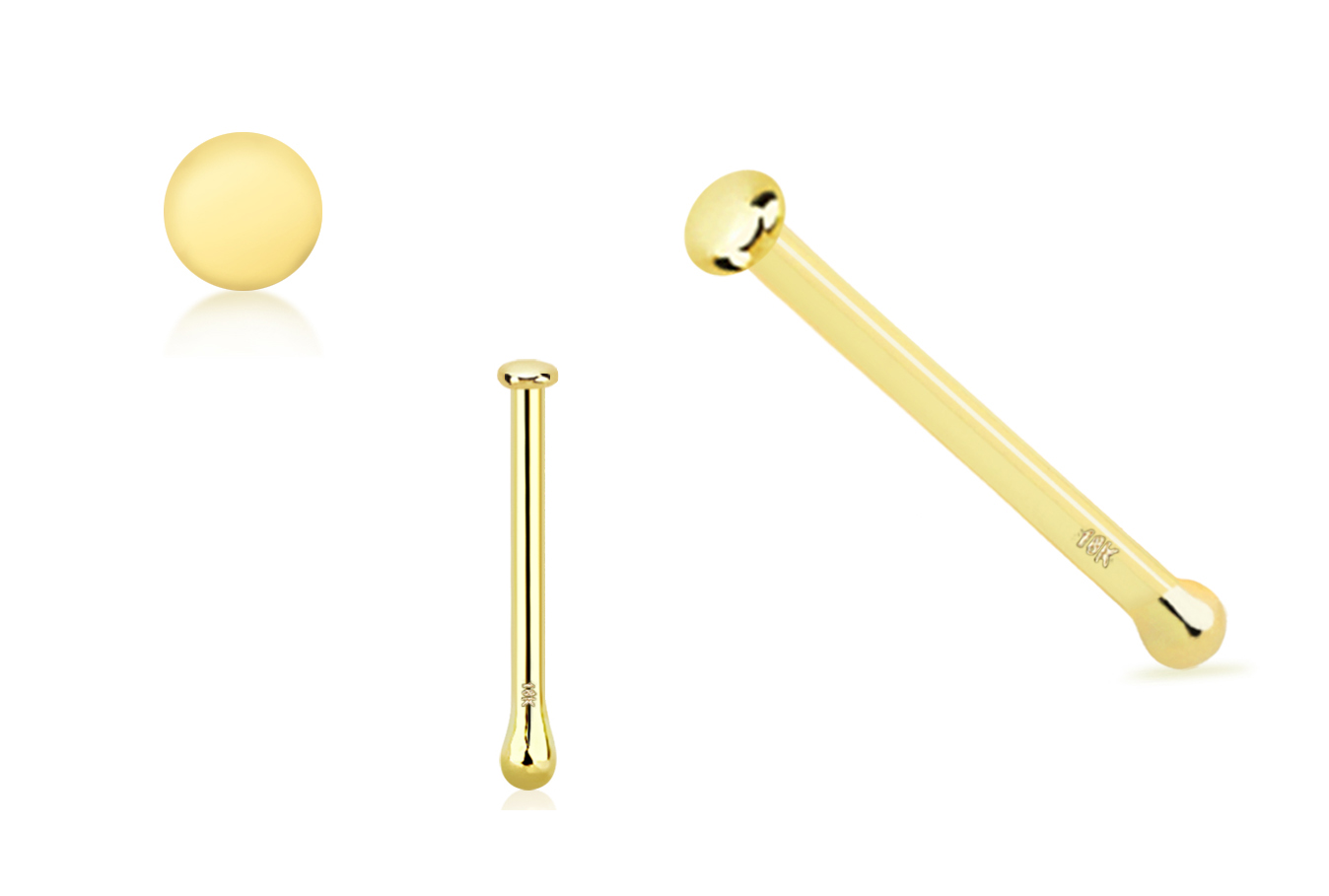 18Karat Echtgold Gelbgold Nasenstecker Pin mit 1mm-Disc