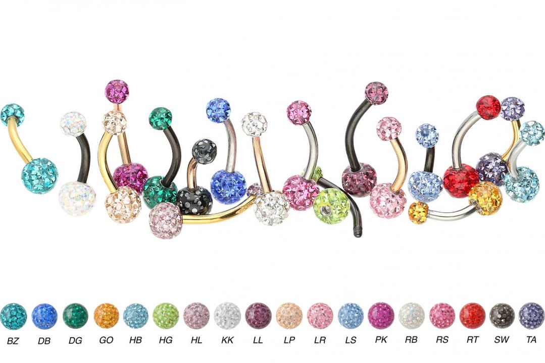 XS101a Piercing Mini Bananabell Chirurgenstahl mit 4+6mm-Epoxykugeln silberfarbig schwarz goldfarbig roségo