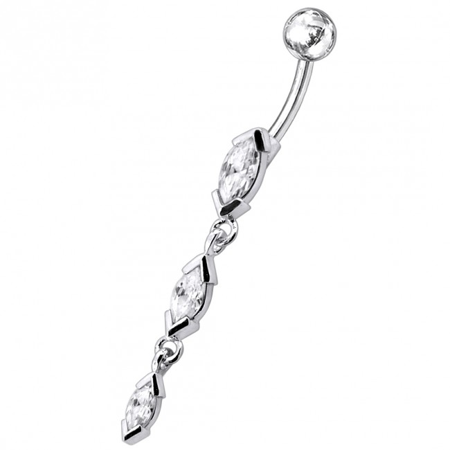 Bauchnabelpiercing Titan 925er Silber-Motiv mit Kristallen   8mm/10mm/12mm Stablänge