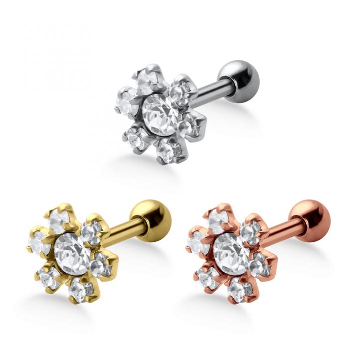 Helix Tragus Piercing Kristallblume silberfarbig goldfarbig roségoldfarbig