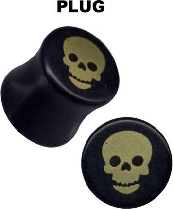32067 Ohr Piercing Plug Schwarz mit Totenkopf Acryl