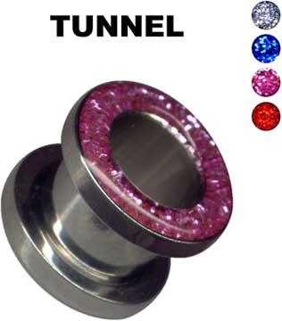 14207 Flesh Tunnel Glitzer Stahl Silber Ohrpiercing