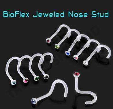 Bioflex Nasenstecker Spirale mit 2.2mm-Kristall 9 Farben Nasenpiercing