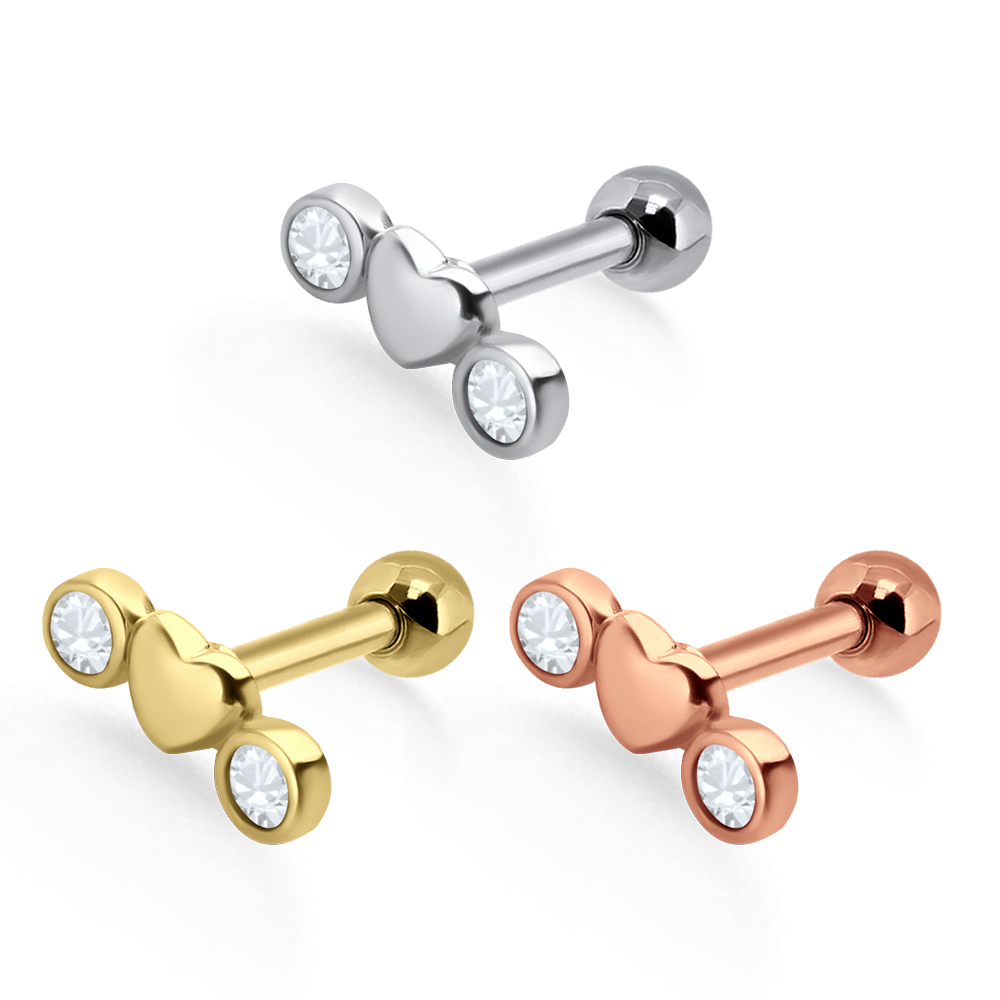 Helix Tragus Piercing Herzdesign silberfarbig goldfarbig roségoldfarbig