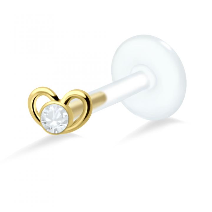 PTFE Tragus Labret Kristallherz silber schwarz goldfarbig roségoldfarbig