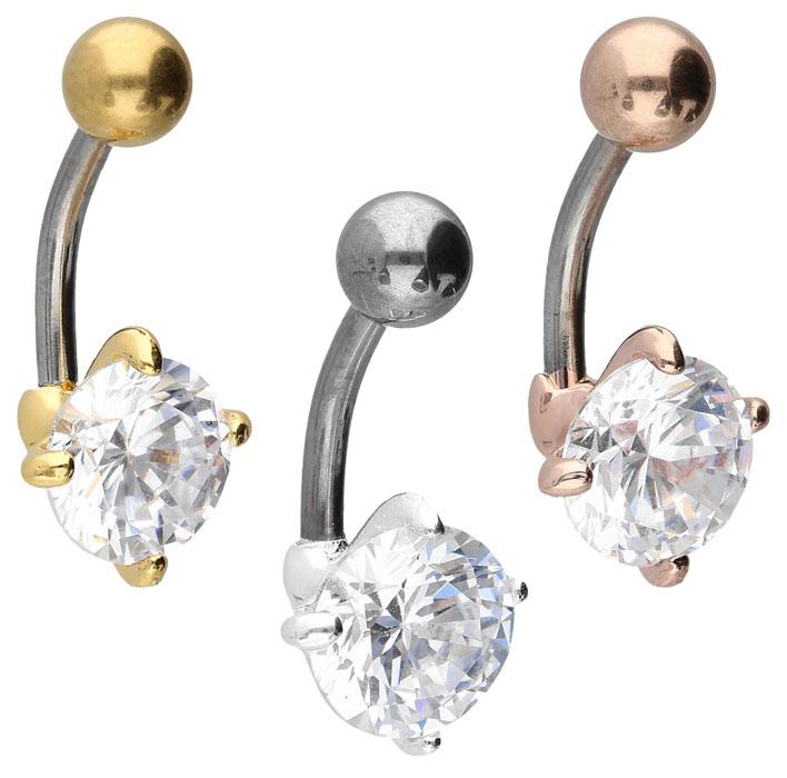 Bauchnabelpiercing Titan 925er Silber-Motiv Kristall silberfarbig goldfarbig roségoldfarbig