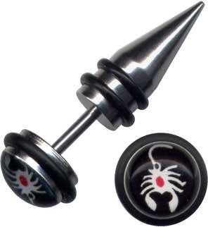 p1517_3 Fake Piercing Dehnungsstab Skorpion Gothic Motiv Expander Taper
