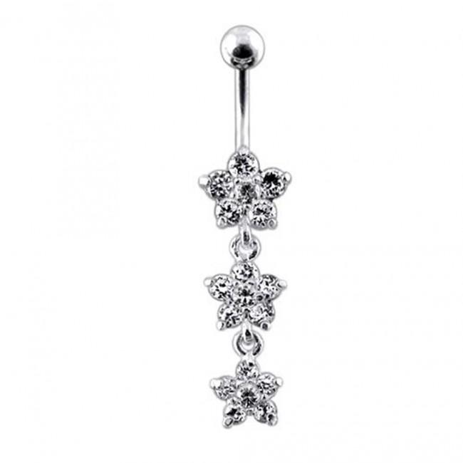 Bauchnabelpiercing Titan 925er Silber-Motiv Blumen 8mm/10mm/12mm Stablänge