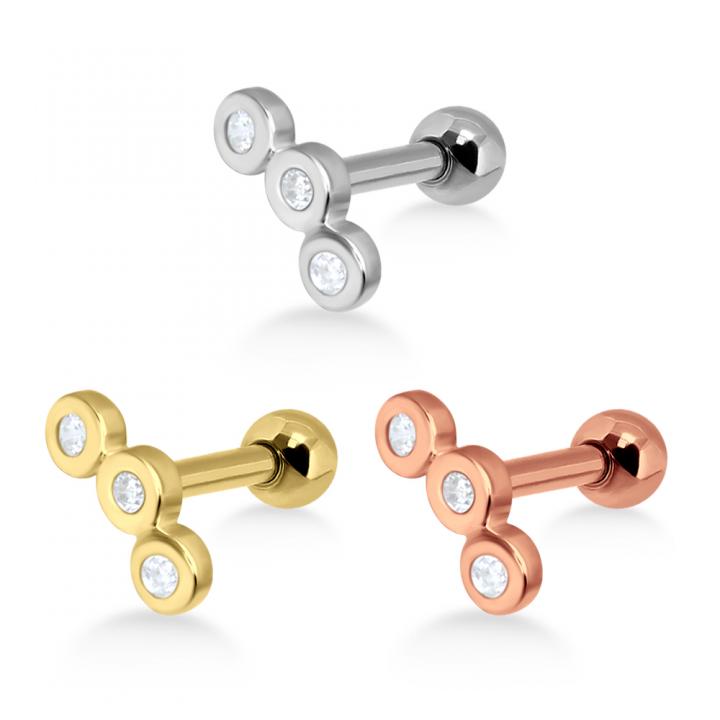 Helix Tragus Piercing 3 Kristalle silberfarbig goldfarbig roségoldfarbig