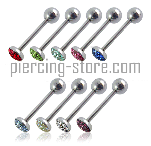 bar178 Zungenpiercing Epoxy Multi Kristall Barbell 9 Farben