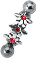 Bauchnabelpiercing Blumen Schild mit Kristall Steinen Rot