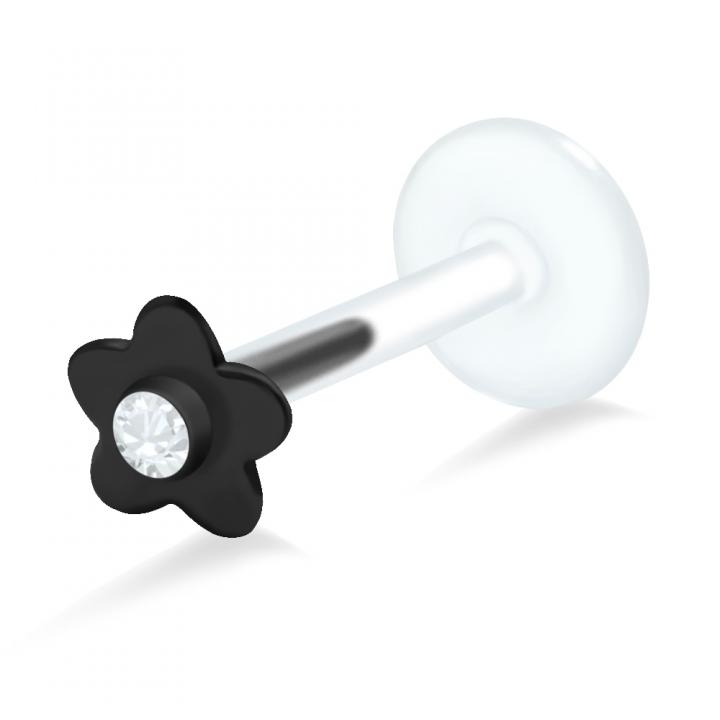 PTFE Tragus Labret Kristallblume silber schwarz goldfarbig roségoldfarbig