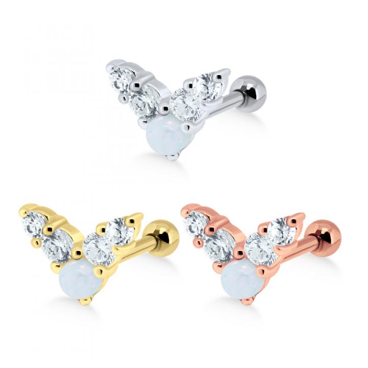 Helix Tragus Piercing synthetischem Opal + Kristalle silberfarbig goldfarbig roségoldfarbig