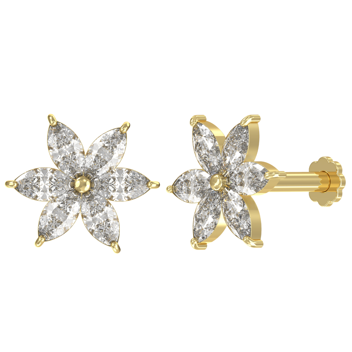 Piercing Labret Stecker Kristallblume 14karat Gold Gelbgold mit Kristallen inkl. Geschenkbox Piercing Labret Stecker Kristallblume 14karat Gold Gelbgold mit Kristallen inkl. Geschenkbox