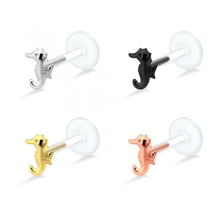 PTFE Tragus Labret Seepferd silber schwarz goldfarbig roségoldfarbig