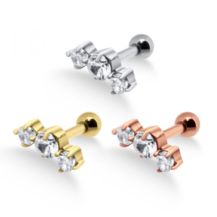 Helix Tragus Piercing 3 Kristalle silberfarbig goldfarbig roségoldfarbig