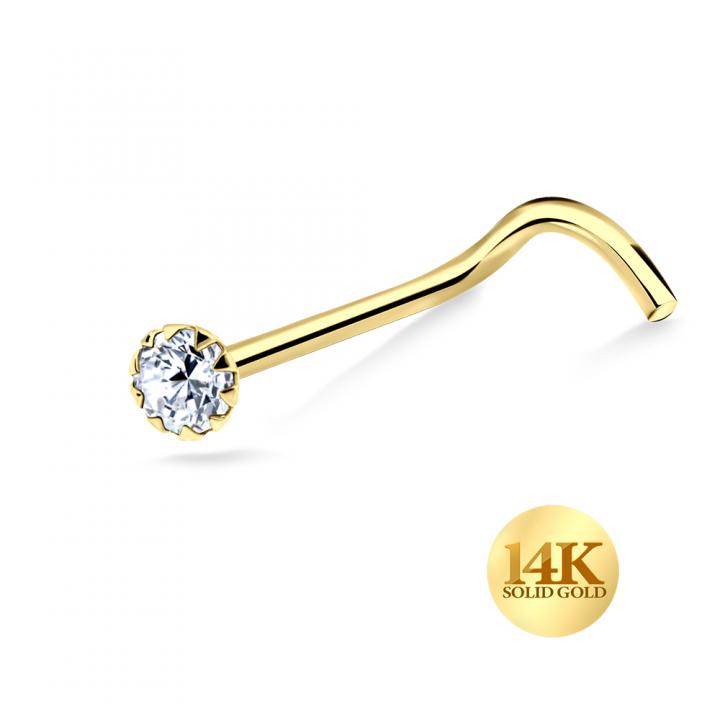 🦚 14karat Gold Nasenstecker Spirale Nasenpiercing Gelbgold 1.5mm-Kristall mit Geschenkbox 🦚 14karat Gold Nasenstecker Spirale Nasenpiercing Gelbgold 1.5mm-Kristall mit Geschenkbox