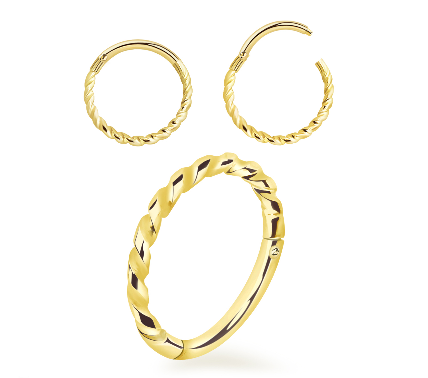 Segmentring Clicker mit Klickverschluss 18karat Gelbgold gedreht Tauoptik 1.0mm Stabstärke Segmentring Clicker mit Klickverschluss 18karat Gelbgold gedreht Tauoptik 1.0mm Stabstärke