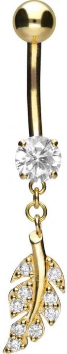 🦚 Bauchnabelpiercing 18karat Gold Kristallblätter Gelbgold 🦚 Bauchnabelpiercing 18karat Gold Kristallblätter Gelbgold