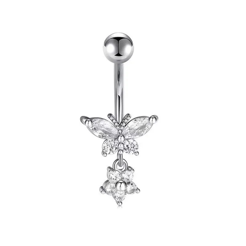 Bauchnabelpiercing Chirurgenstahl 316L Schmetterling mit Kristallanhänger