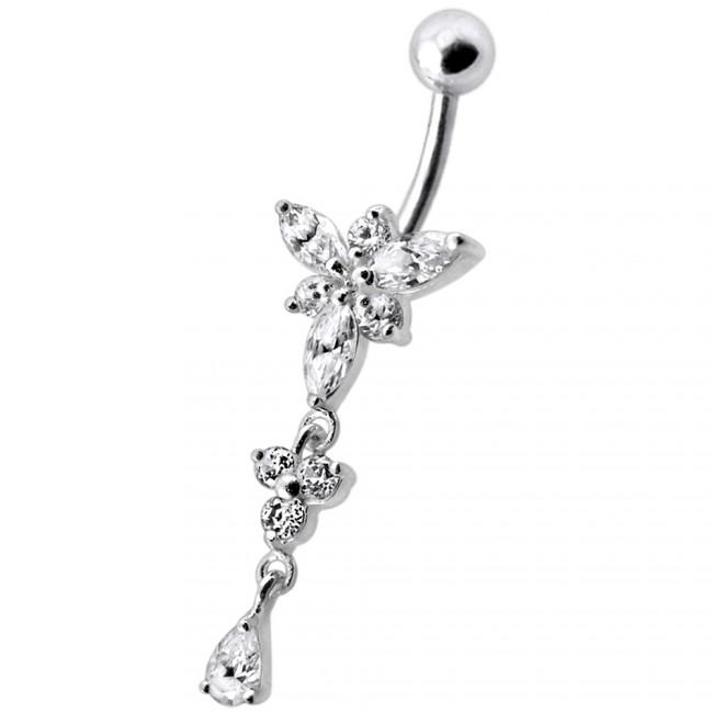 pbm1396cl Bauchnabelpiercing Chirurgenstahl 925er Silber-Motiv Kristallblume