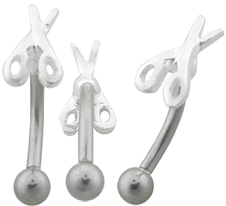 pbep027 Augenbrauenpiercing Schere Stahl Banane mit Silber 925