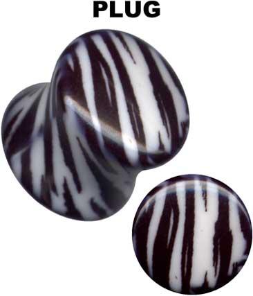 32079 Ohr Piercing Plug Zebra Muster Schwarz/Weiss Acryl 14mm
