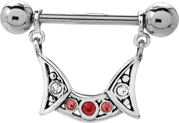 Brustwarzenpiercing Schild mit Anhänger Kristalle rot rosa klar Barbell Nipple Piercing