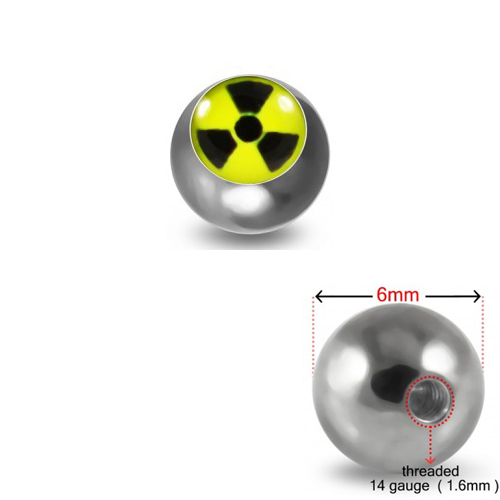 Schraubkugel aus Chirurgenstahl 316L mit Motiv Vorsicht Strahlung
