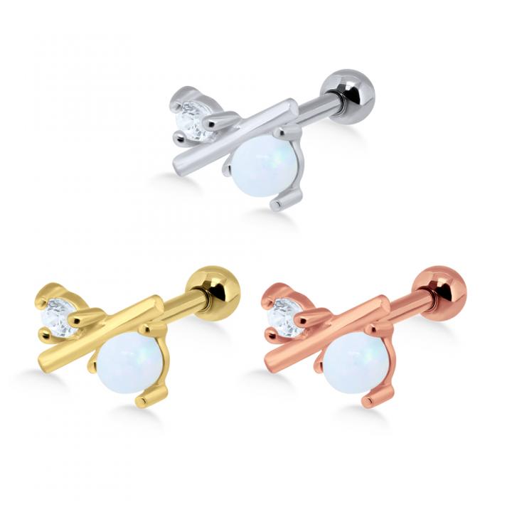 Helix Tragus Piercing synthetischem Opal + Kristall silberfarbig goldfarbig roségoldfarbig