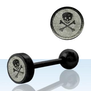 Zungenpiercing Piraten Totenkopf Barbell schwarz Stahl Laser Motiv