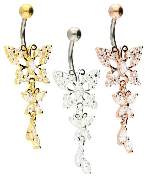 Bauchnabelpiercing Titan 925er Silber-Motiv Schmetterling silberfarbig goldfarbig roségoldfarbig