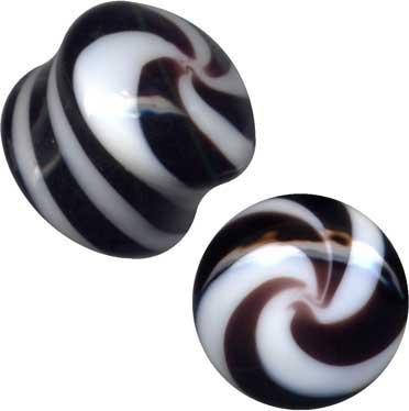 p3802_3 Plug Ohr Piercing aus Glas Spirale in Schwarz/Weiss